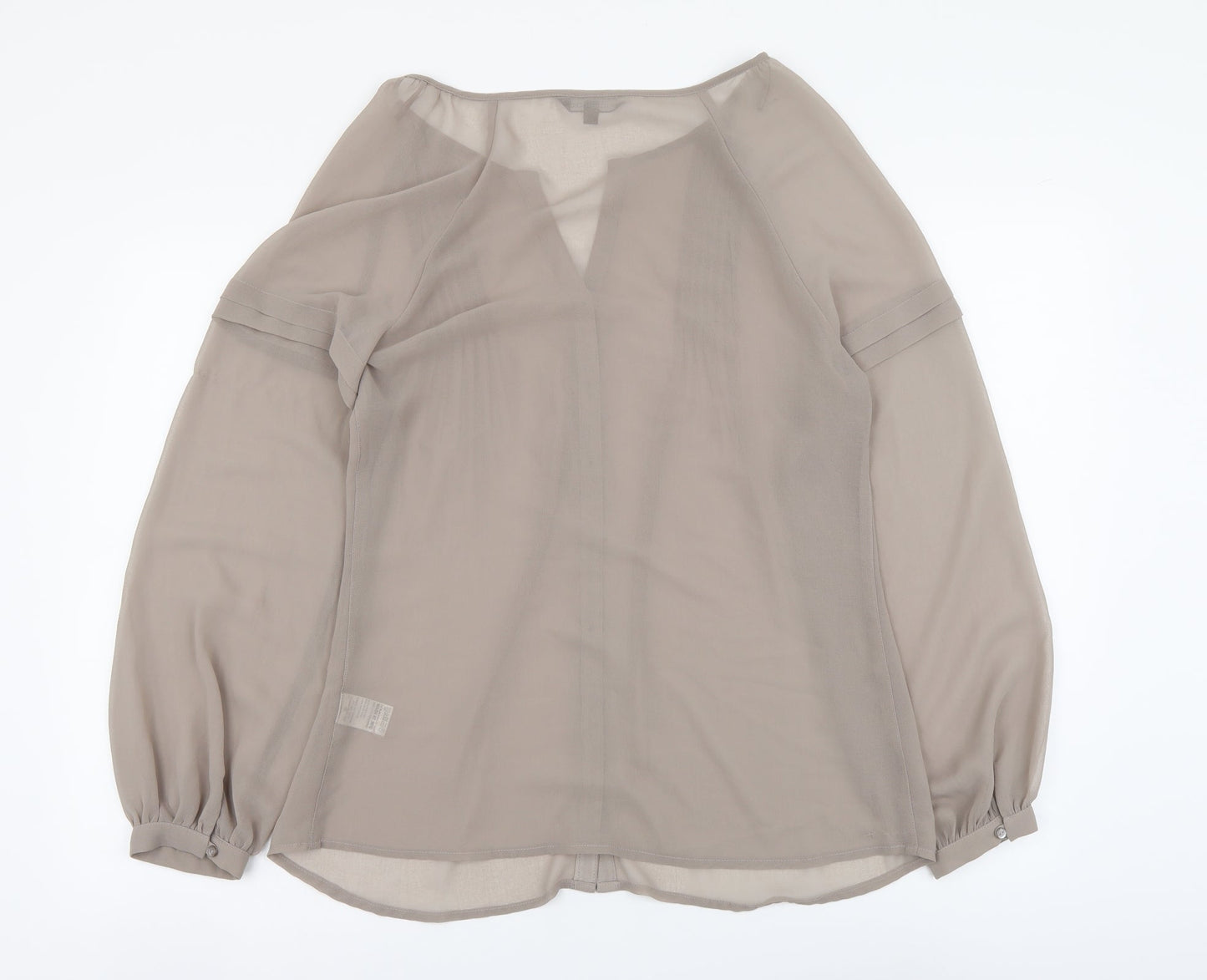 Marks and Spencer Womens Beige Polyester Basic Button-Up Size 10 V-Neck
