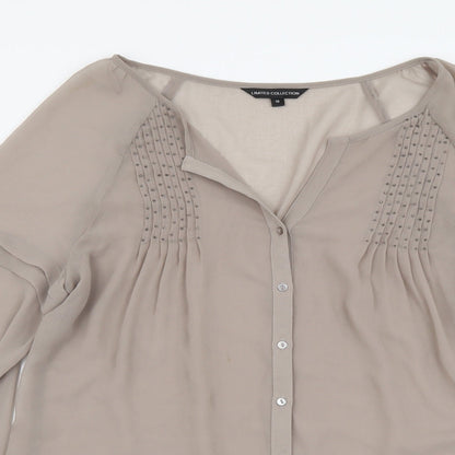 Marks & Spencer Womens Beige Polyester Basic Button-Up Size 10 V-Neck