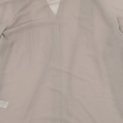 Marks & Spencer Womens Beige Polyester Basic Button-Up Size 10 V-Neck