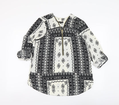 River Island Womens Black Geometric Polyester Basic Blouse Size 10 V-Neck