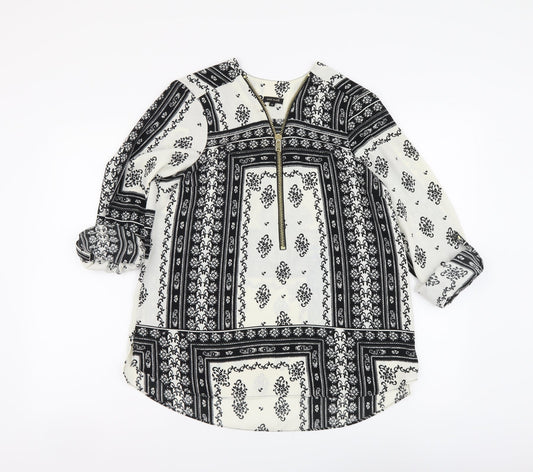 River Island Womens Black Geometric Polyester Basic Blouse Size 10 V-Neck