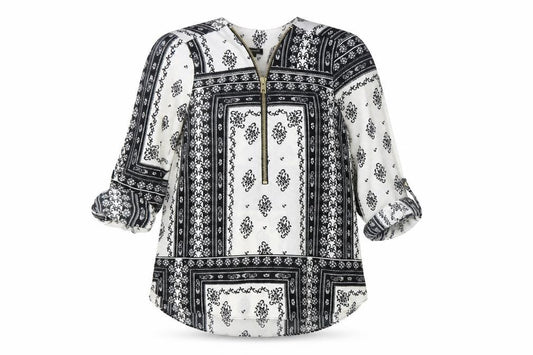 River Island Womens Black Geometric Polyester Basic Blouse Size 10 V-Neck