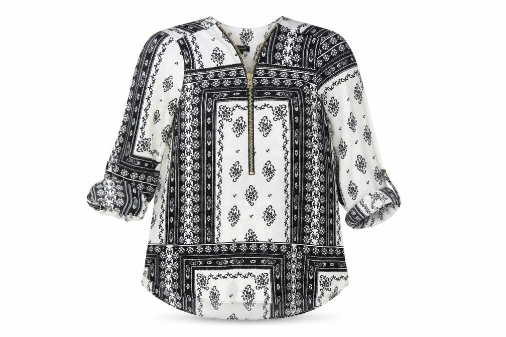 River Island Womens Black Geometric Polyester Basic Blouse Size 10 V-Neck