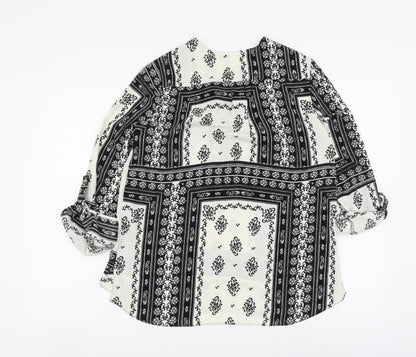 River Island Womens Black Geometric Polyester Basic Blouse Size 10 V-Neck