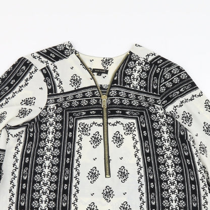 River Island Womens Black Geometric Polyester Basic Blouse Size 10 V-Neck