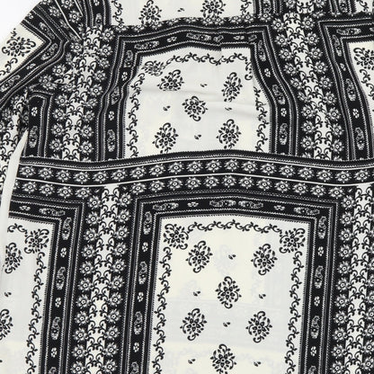 River Island Womens Black Geometric Polyester Basic Blouse Size 10 V-Neck