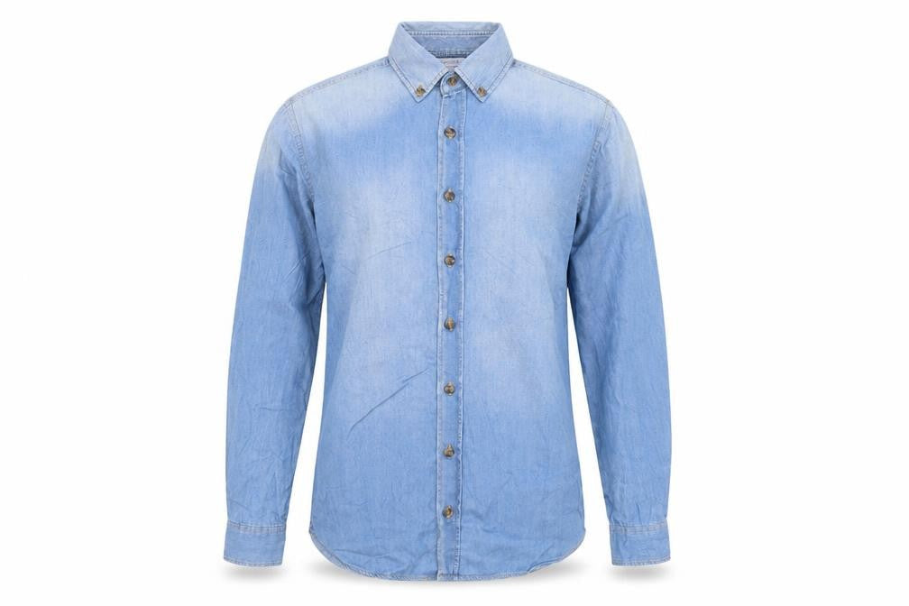 Mango Mens Blue Cotton Button-Up Size S Collared Button