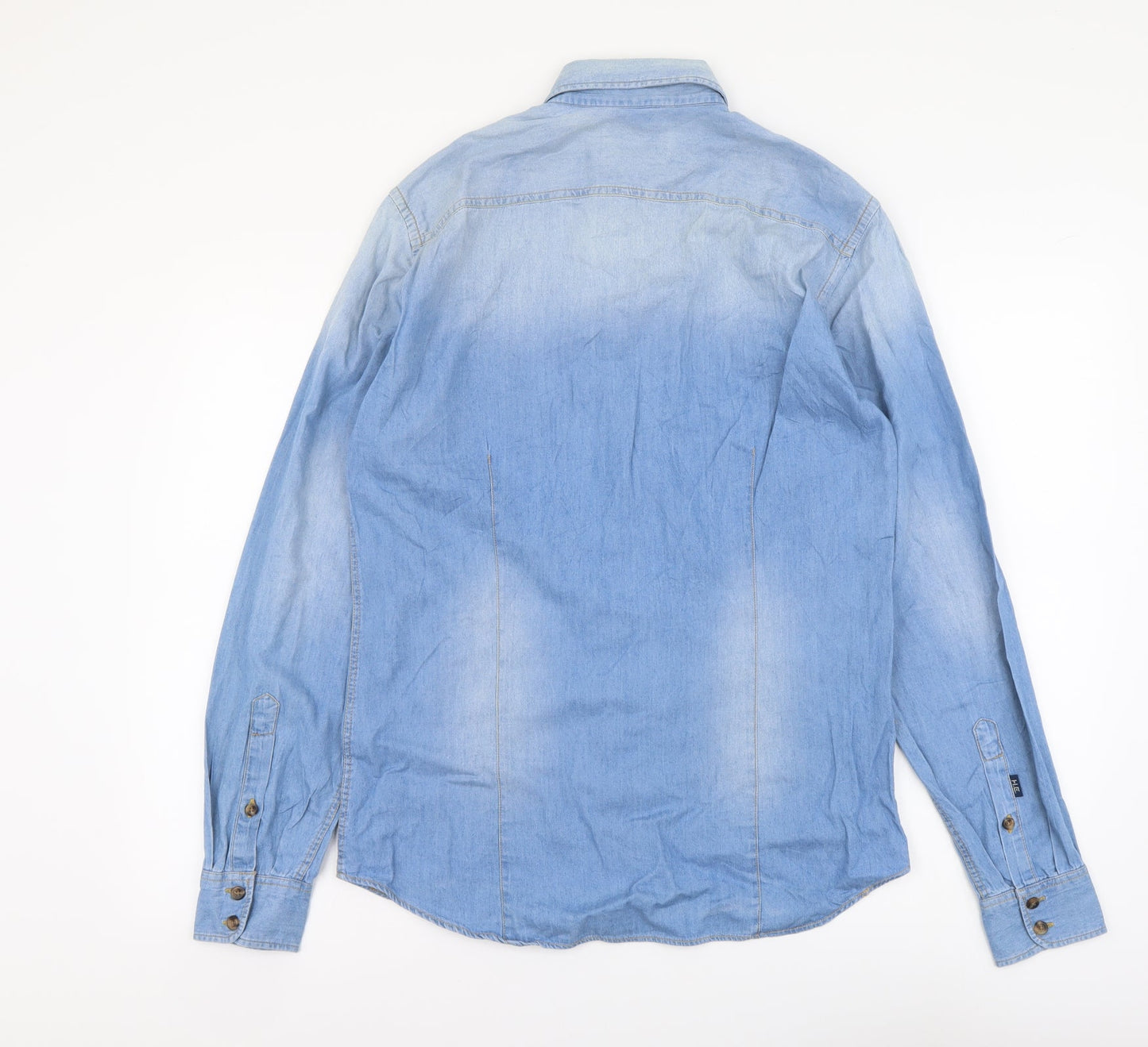 Mango Mens Blue Cotton Button-Up Size S Collared Button