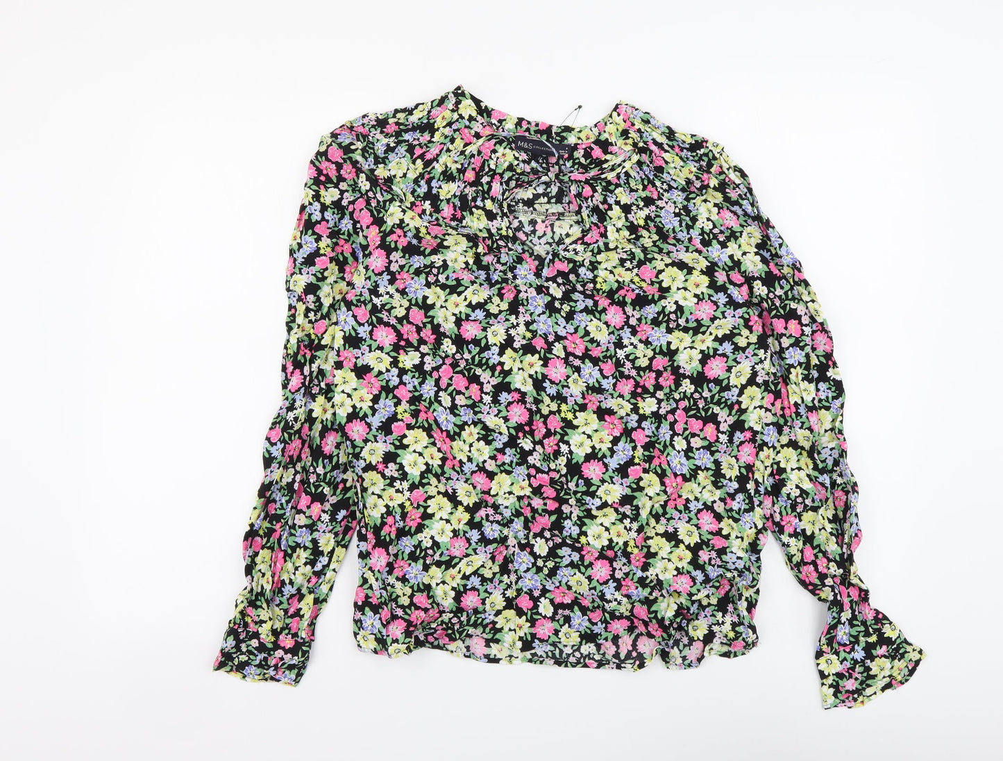 Marks and Spencer Womens Multicoloured Floral Viscose Basic Blouse Size 8 Round Neck