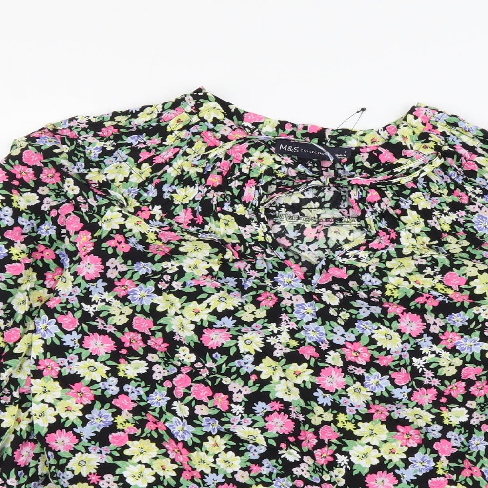 Marks and Spencer Womens Multicoloured Floral Viscose Basic Blouse Size 8 Round Neck