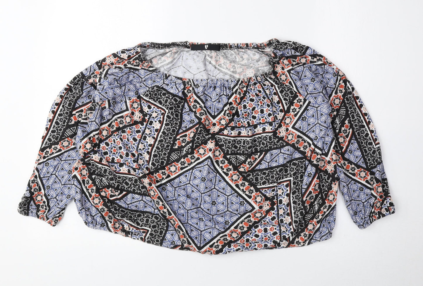 Very Womens Multicoloured Geometric 100% Cotton Basic Blouse Size 14 Off the Shoulder