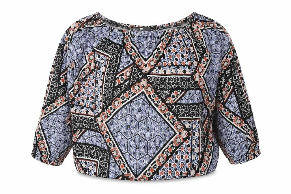 Very Womens Multicoloured Geometric 100% Cotton Basic Blouse Size 14 Off the Shoulder