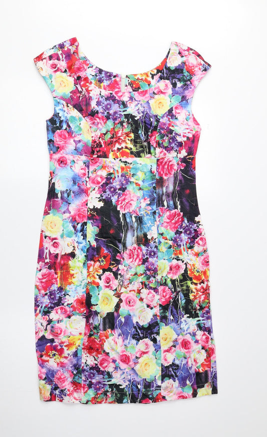 TANNER STREET Womens Multicoloured Floral Cotton A-Line Size 10 Round Neck Zip