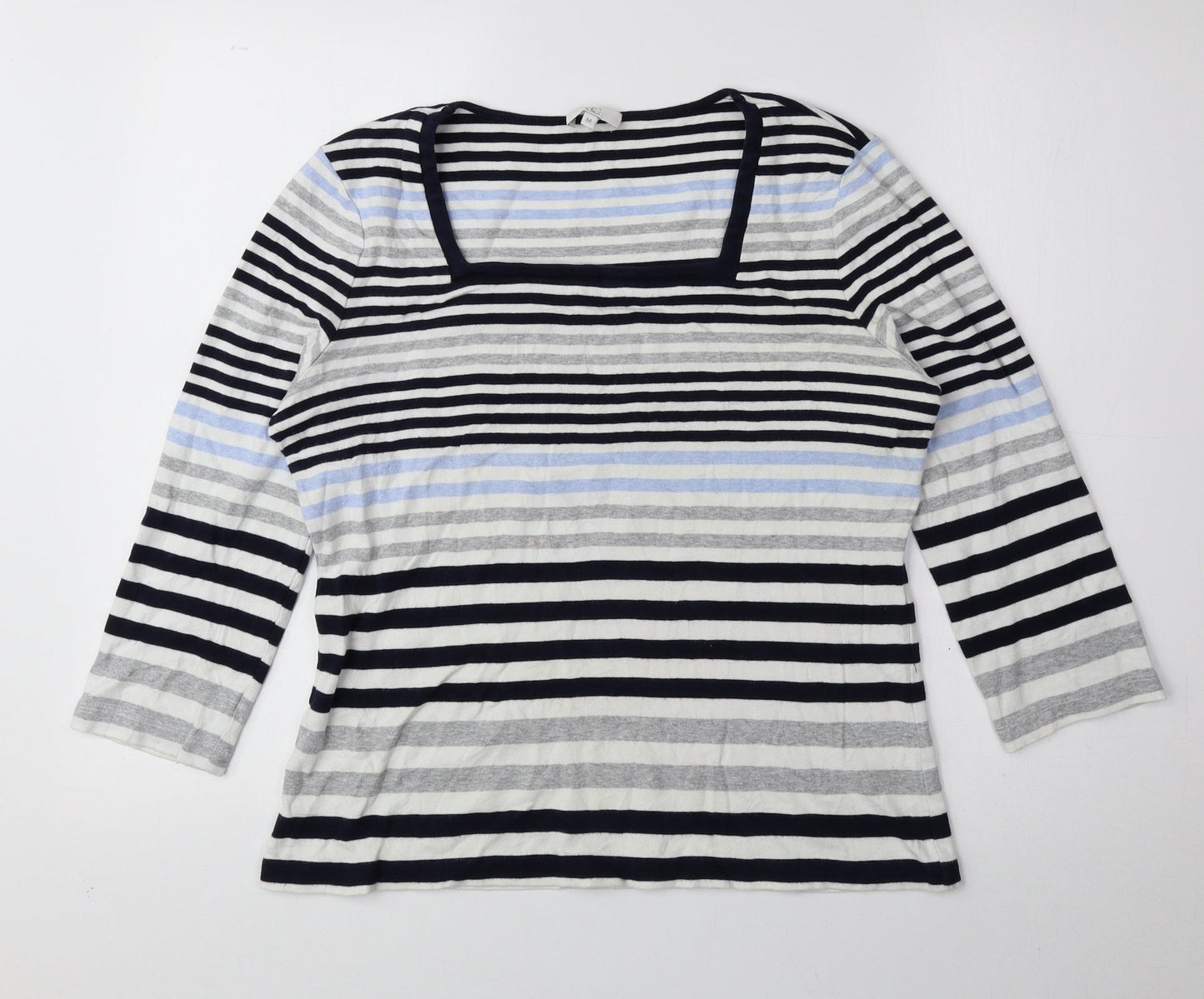 CC Womens Blue Striped 100% Cotton Basic Blouse Size M Square Neck