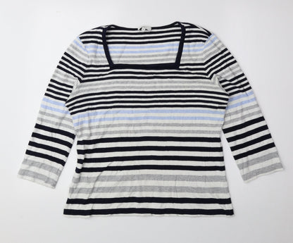 Country Casuals Womens Blue Striped 100% Cotton Basic Blouse Size M Square Neck