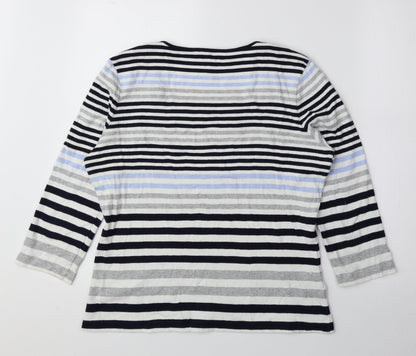 Country Casuals Womens Blue Striped 100% Cotton Basic Blouse Size M Square Neck