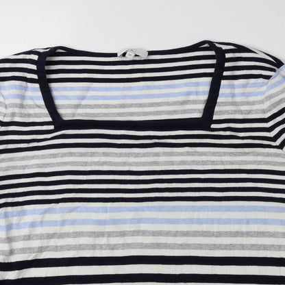 Country Casuals Womens Blue Striped 100% Cotton Basic Blouse Size M Square Neck
