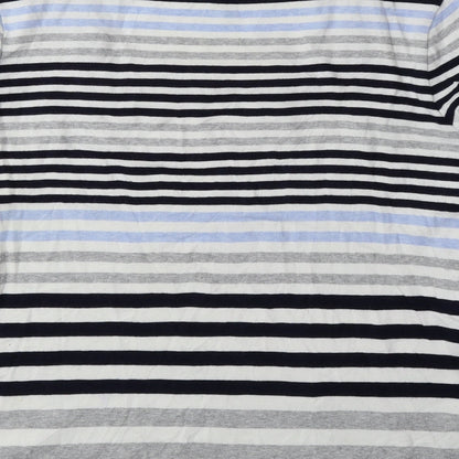 Country Casuals Womens Blue Striped 100% Cotton Basic Blouse Size M Square Neck