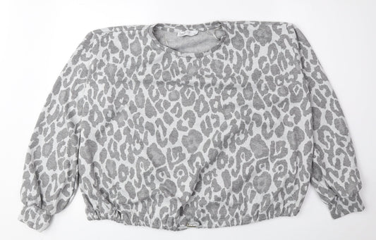 Matalan Womens Green Animal Print Polyester Pullover Sweatshirt Size S Drawstring - Cheetah Print