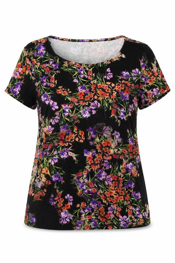 Precis Womens Multicoloured Floral Viscose Basic Blouse Size L Round Neck