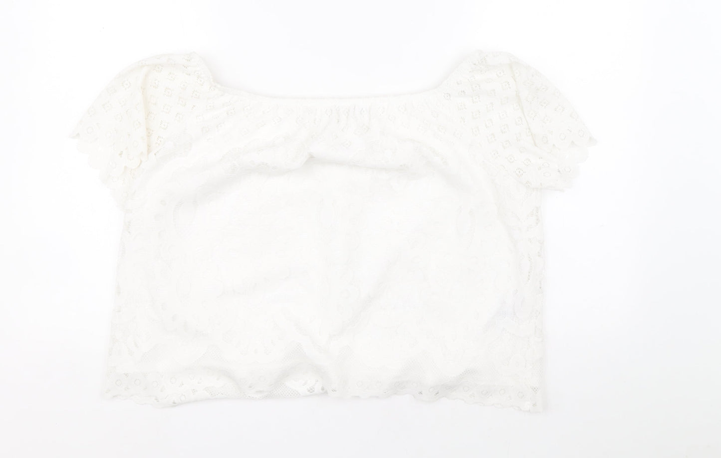 Preworn Womens White Floral Basic Blouse Size 18 Round Neck