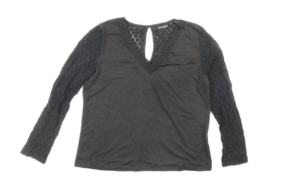 SHEIN Shien Womens Black Polyester Basic Blouse Size M V-Neck - Lace Detail