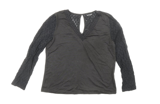 Shien Womens Black Polyester Basic Blouse Size M V-Neck - Lace Detail