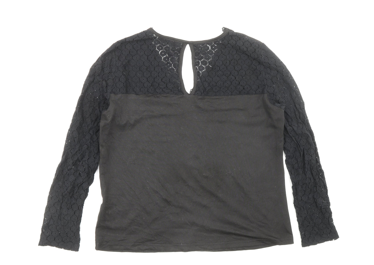 Shien Womens Black Polyester Basic Blouse Size M V-Neck - Lace Detail