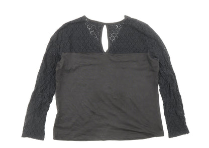 SHEIN Shien Womens Black Polyester Basic Blouse Size M V-Neck - Lace Detail