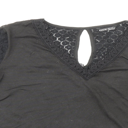 SHEIN Shien Womens Black Polyester Basic Blouse Size M V-Neck - Lace Detail