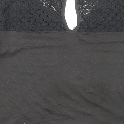 SHEIN Shien Womens Black Polyester Basic Blouse Size M V-Neck - Lace Detail