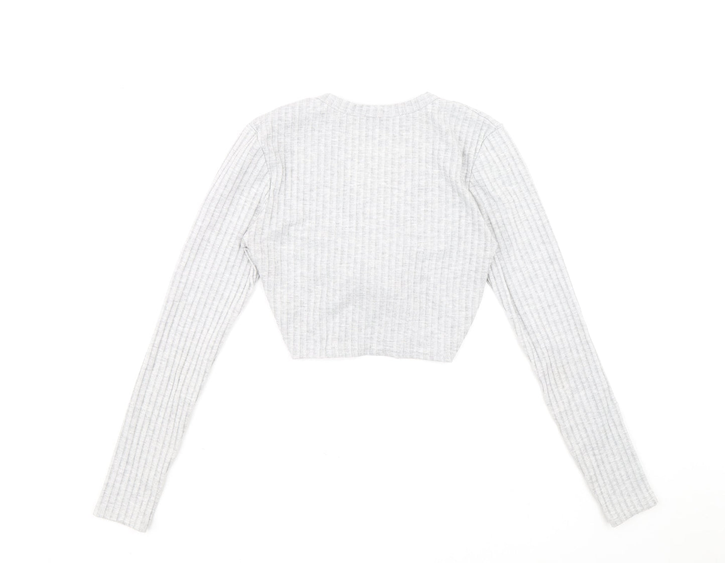 Stylewise Womens Grey V-Neck Polyester Pullover Jumper Size S - Ribbed fabric Ruched