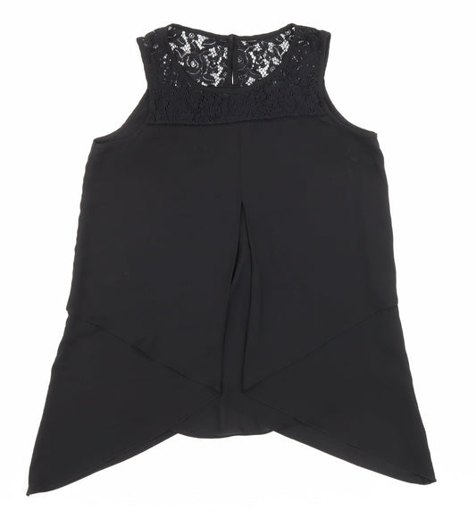 Roman Womens Black Elastane Basic Tank Size 10 Round Neck - Lace detailing