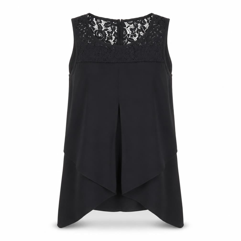 Roman Womens Black Elastane Basic Tank Size 10 Round Neck - Lace detailing
