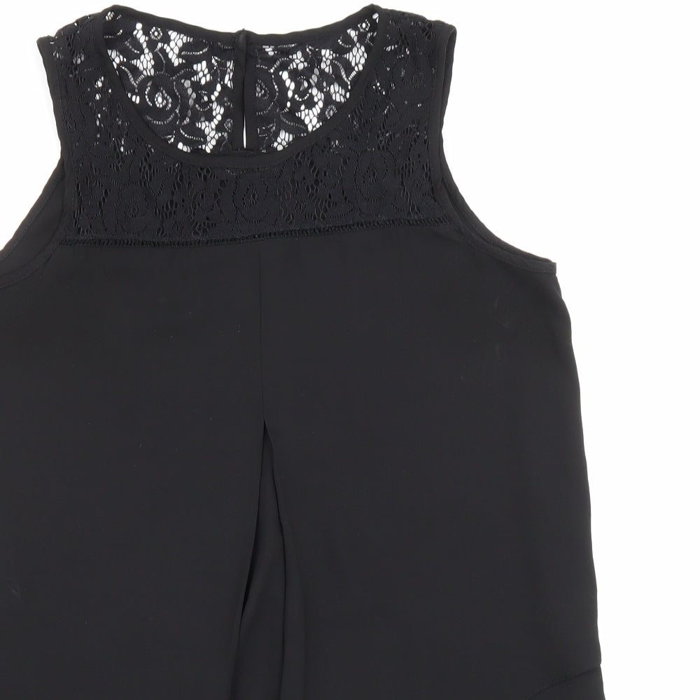 Roman Womens Black Elastane Basic Tank Size 10 Round Neck - Lace detailing