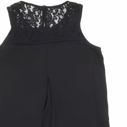 Roman Womens Black Elastane Basic Tank Size 10 Round Neck - Lace detailing