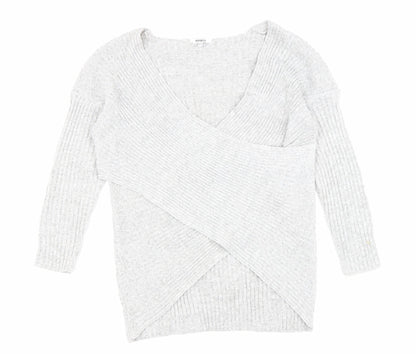 Pep&Co Womens Grey V-Neck Acrylic Pullover Jumper Size 12