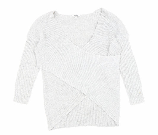PEP&CO Womens Grey V-Neck Acrylic Pullover Jumper Size 12