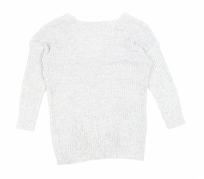 Pep&Co Womens Grey V-Neck Acrylic Pullover Jumper Size 12