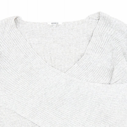 Pep&Co Womens Grey V-Neck Acrylic Pullover Jumper Size 12