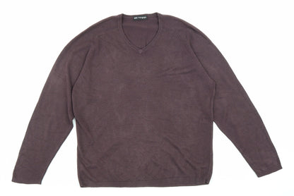 Marks & Spencer Mens Purple V-Neck Acrylic Pullover Jumper Size S