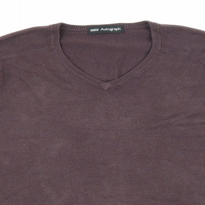 Marks & Spencer Mens Purple V-Neck Acrylic Pullover Jumper Size S