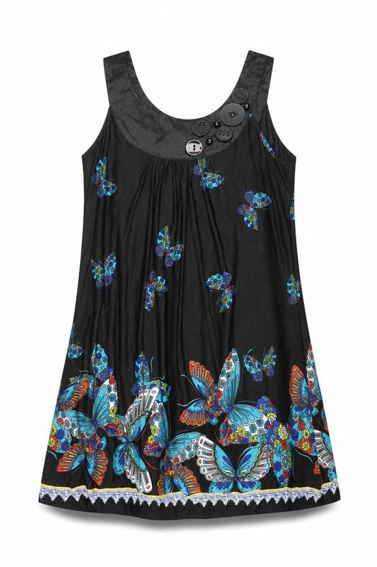 Purple Womens Black Geometric Polyester Tank Dress Size M Scoop Neck Pullover - Butterflies