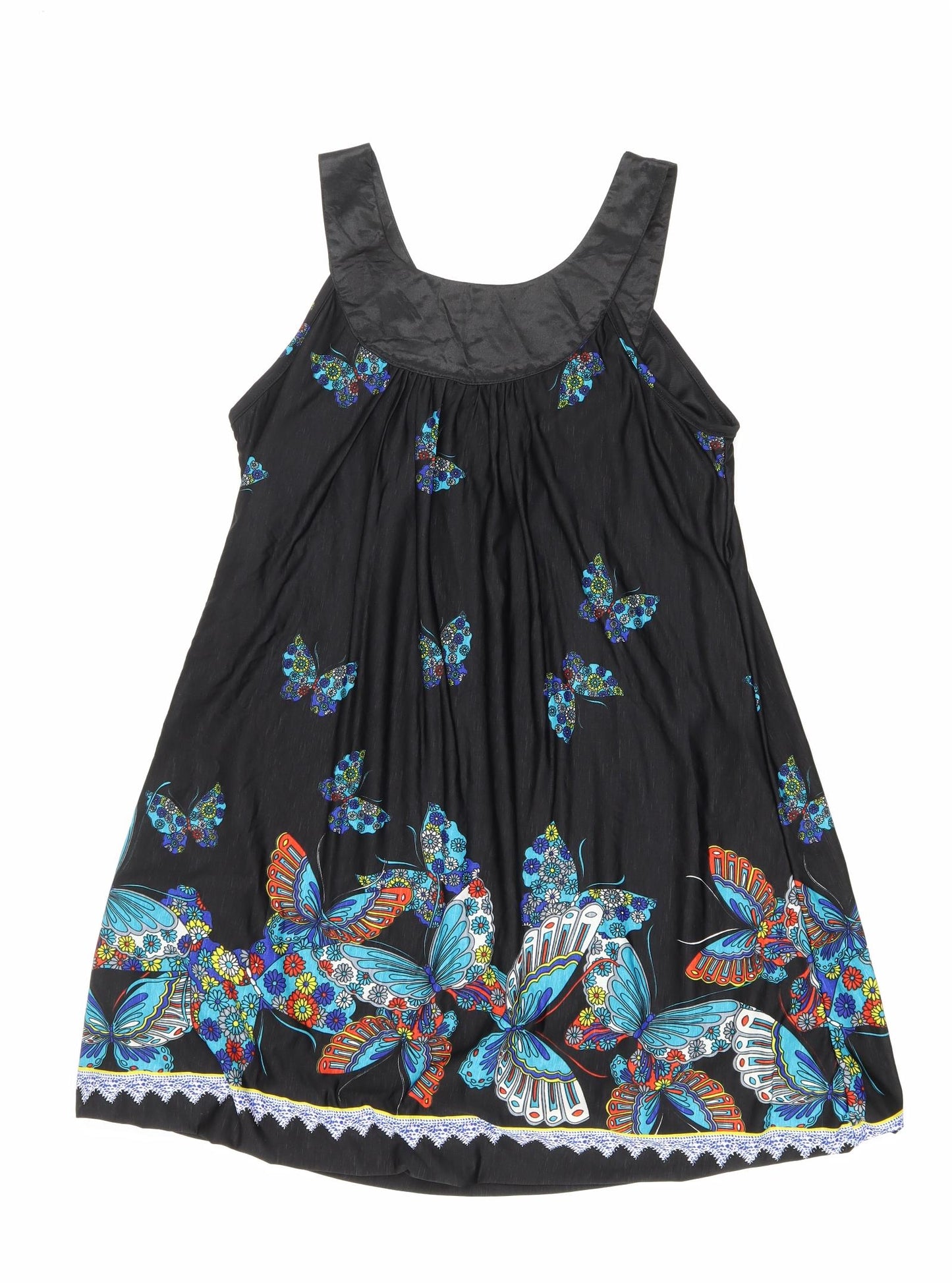 Purple Womens Black Geometric Polyester Tank Dress Size M Scoop Neck Pullover - Butterflies