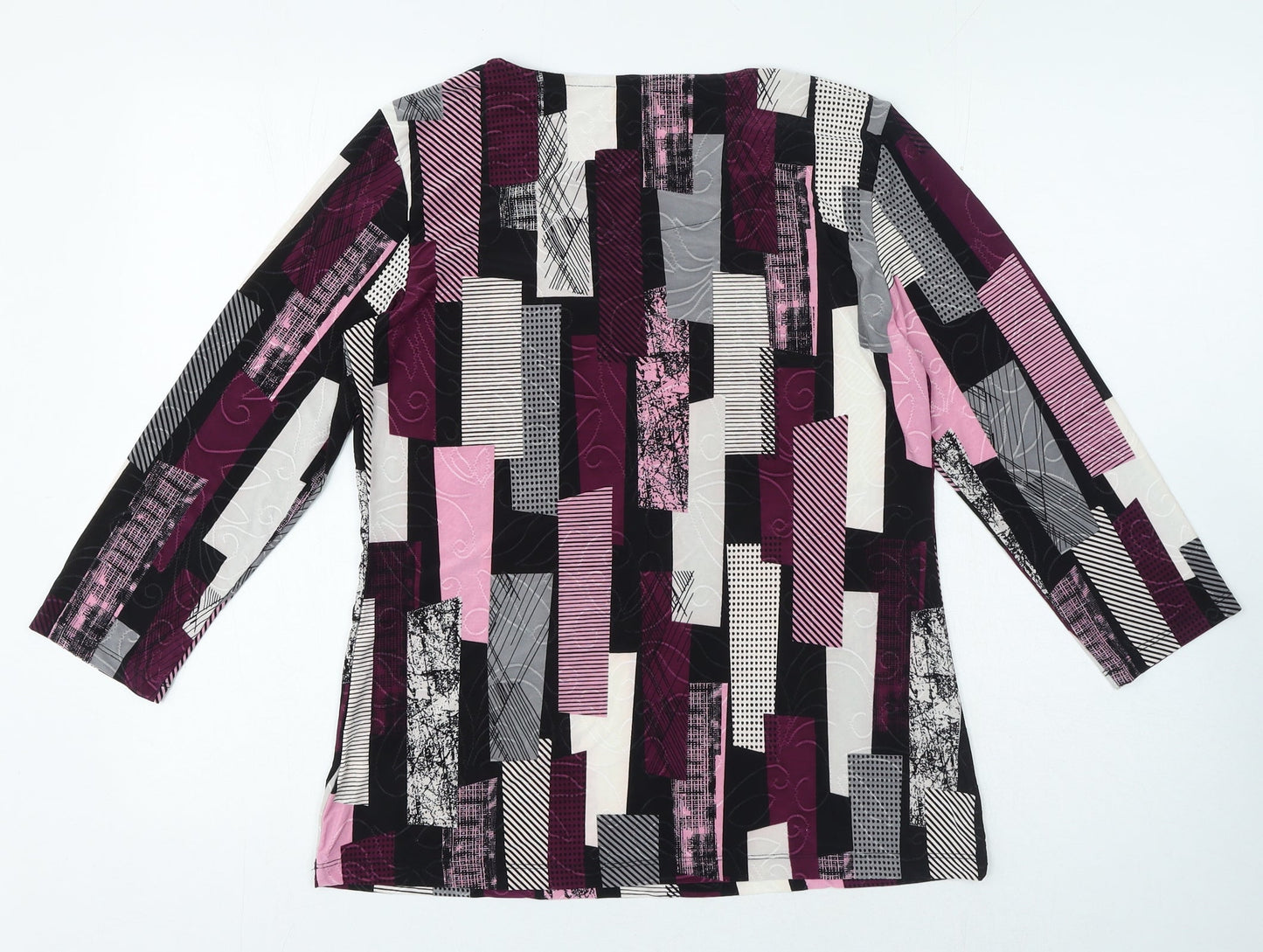 JM Collection Womens Multicoloured Geometric Polyester Jersey Size S Round Neck