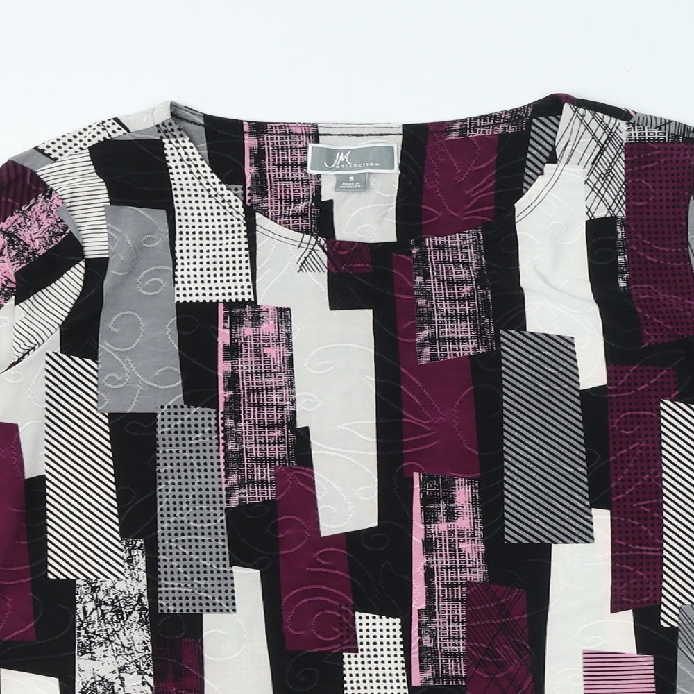 JM Collection Womens Multicoloured Geometric Polyester Jersey Size S Round Neck