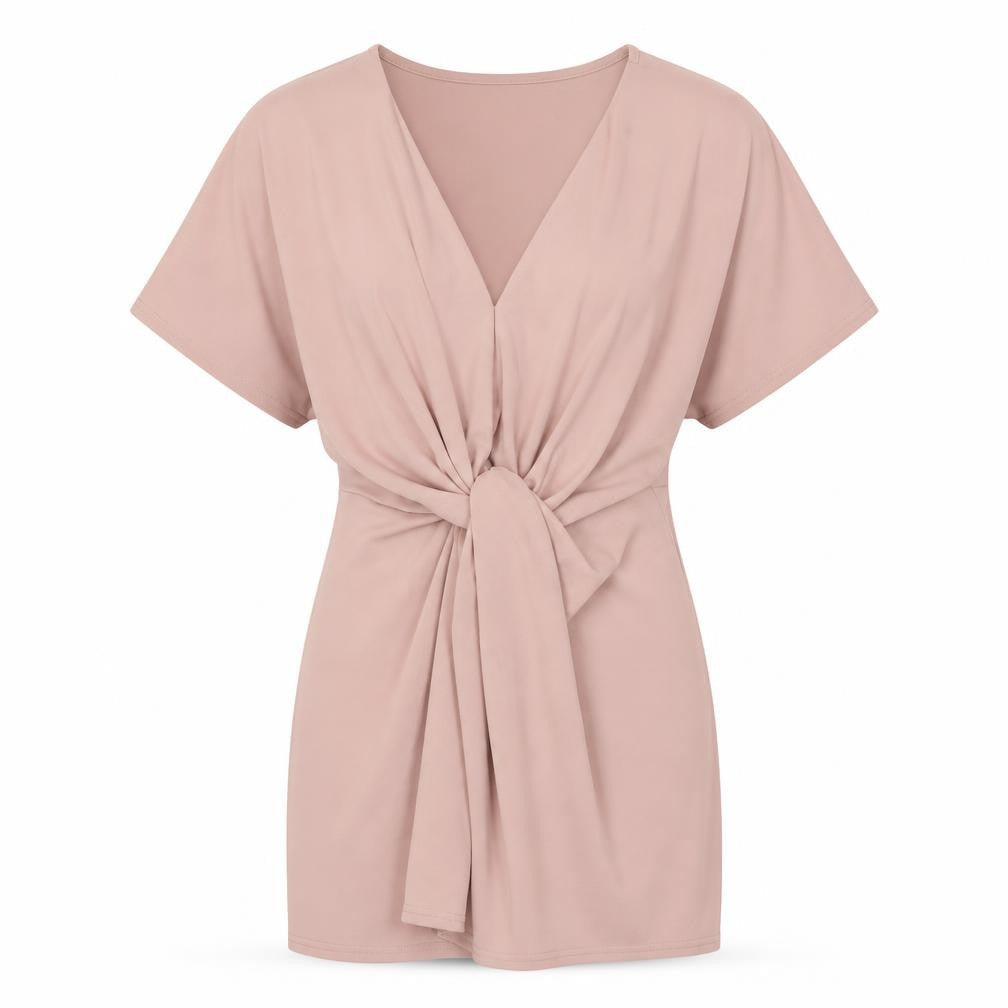 Missguided Womens Pink Polyester Bodycon Size 4 V-Neck Pullover - Knot Front