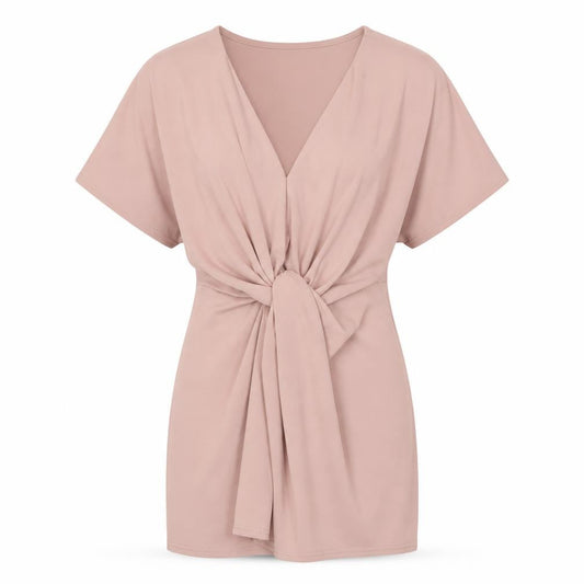 Missguided Womens Pink Polyester Bodycon Size 4 V-Neck Pullover - Knot Front