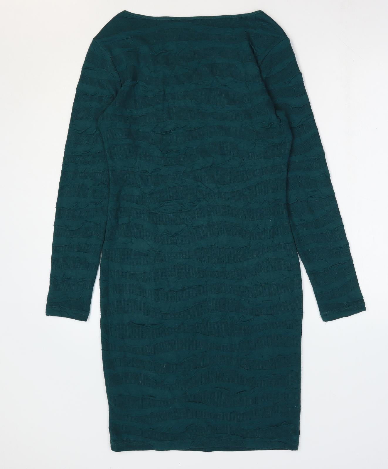 Fransa Womens Green Striped Viscose Bodycon Size S Scoop Neck Pullover