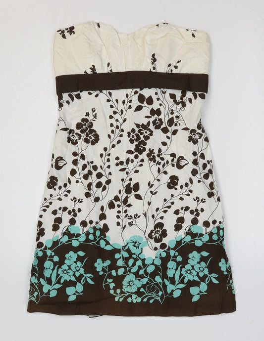 Charlotte Russe Womens White Floral 100% Cotton A-Line Size M Off the Shoulder Zip - Bandeau Dress